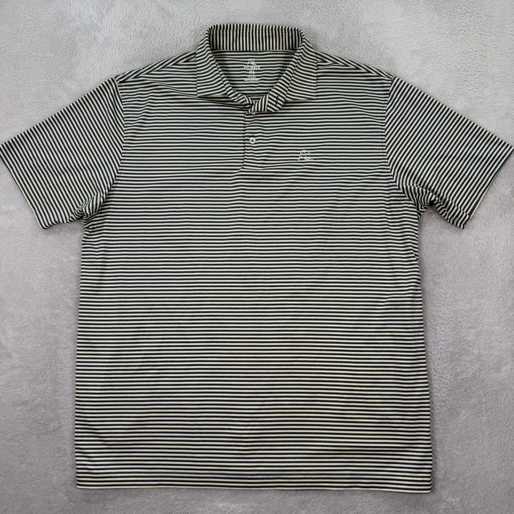 Rhoback Mens XL Performance Polo Shirt Navy Blue Yellow Striped Short Sleeve